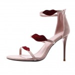 Khaki Red Lips Diamantes Stiletto High Heels Sandals Shoes 
