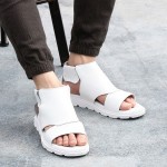 White Leather Straps Mens Gladiator Roman Platforms Sandals Shoes