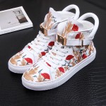White Rose Dragon Embroidery High Top Punk Rock Mens Sneakers Shoes Flats
