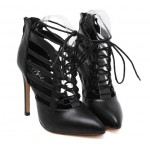 Black Gladiator High Heels Sexy Pointed Toe Cut Out Strappy Lace Up Stiletto Heels Shoes 