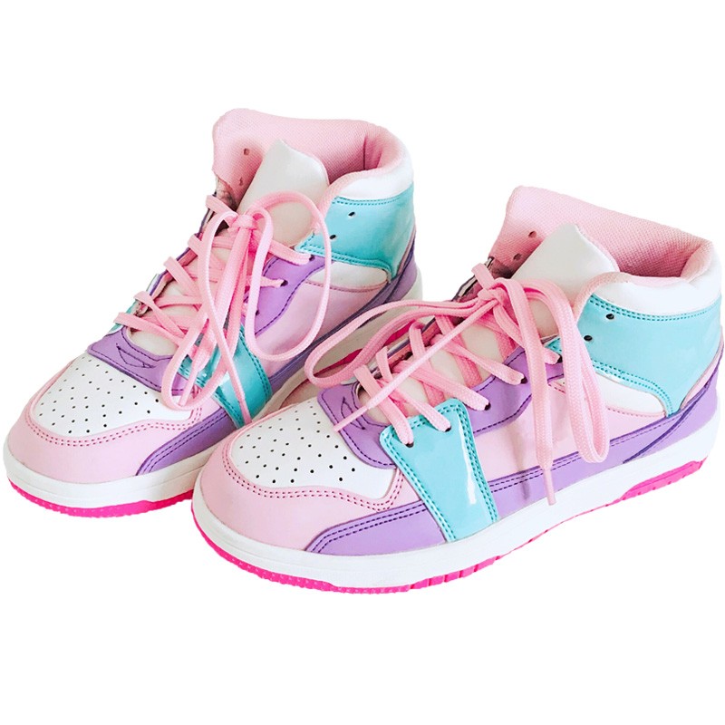 Pink Purple Blue Pastel Color Candies High Top Lace Up Sneakers