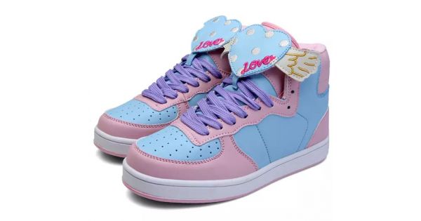 Pink Purple Blue Pastel Color Candies High Top Lace Up Sneakers 