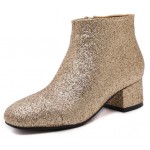 Gold Glitter Blunt Head Chelsea Ankle Boots Shoes