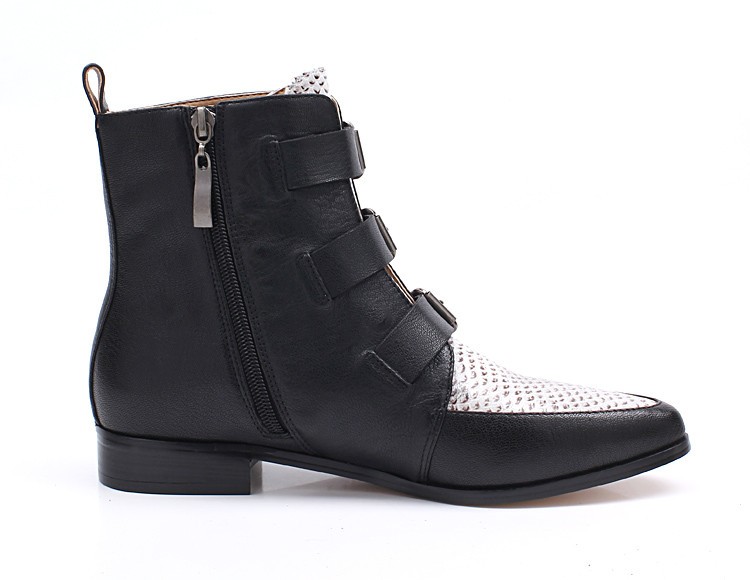 black white snake skin boots