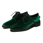 Green Velvet Gold Chain Point Head Lace Up Vintage Womens Oxfords Heels  Shoes