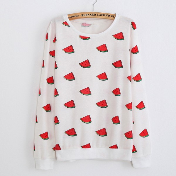 White Red Watermelons Cartoon Long Sleeve Sweatshirts Tops