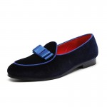 Blue Royal Navy Velvet Bow Mens Oxfords Flats Loafers Dappermen Dapper Men Dress Shoes