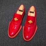 Red Patent Embroidery Bees Irregular Sole Loafers Mens Dress Shoes Flats