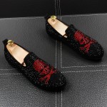 Black Red Skull Diamantes Punk Rock Mens Loafers Flats Shoes