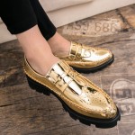 Gold Metallic Patent Leather Thick Sole Mens Oxfords Loafers Dress Shoes Flats