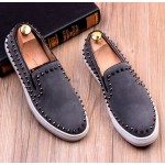 Grey Suede Metal Spikes Studs Punk Rock Loafers Sneakers Mens Shoes