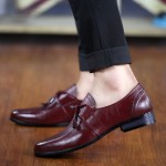 Burgundy Bow Tassels Pointed Head Mens Loafers Dress Dapper Man Shoes Flats