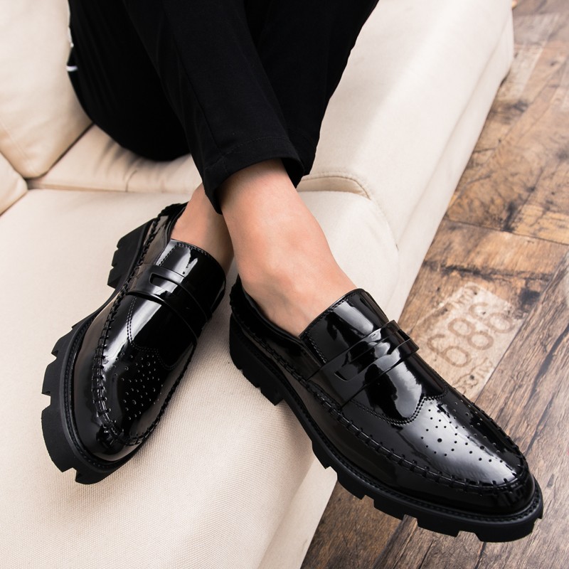 Tak problem Udstyr Black Patent Leather Thick Sole Mens Oxfords Loafers Dress Shoes Flats