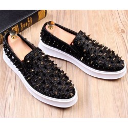 Black Glitters Sharp Metal Spikes Studs Punk Rock Loafers Sneakers Mens Shoes
