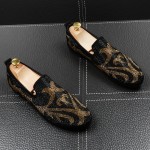 Black Gold Patterned Diamantes Punk Rock Mens Loafers Flats Shoes