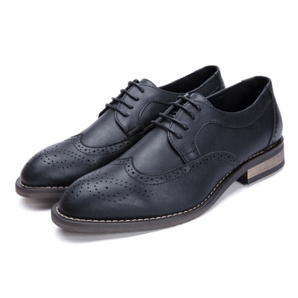 Black Lace Up Wingtip Oxfords Mens Dress Shoes Flats