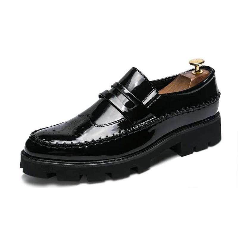 Black Patent Leather Thick Sole Mens Oxfords Loafers Dress Shoes