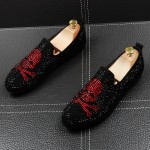 Black Red Skull Diamantes Punk Rock Mens Loafers Flats Shoes