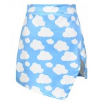 Blue Cloud Sky High Waist Bodycon Slit Mini Skirt