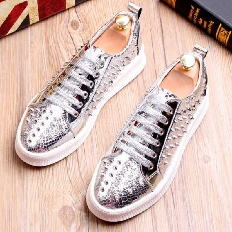 Silver Glitter Bling Bling Spikes Lace Up High Top Mens Sneakers Shoes