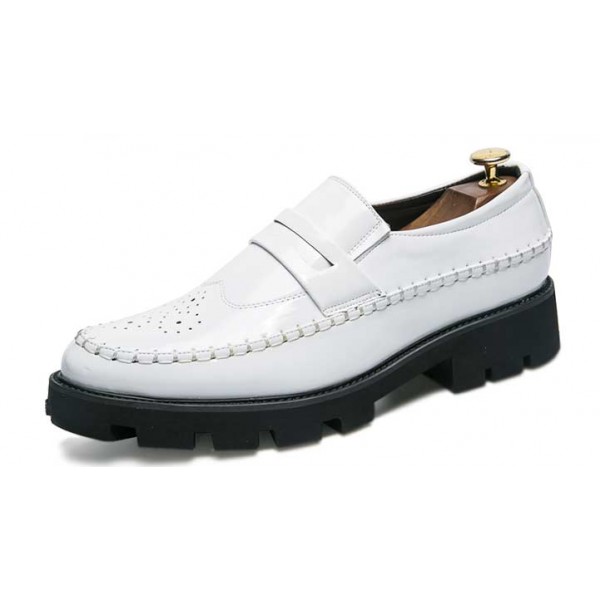 White Patent Leather Thick Sole Mens Oxfords Loafers Dress Shoes Flats