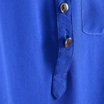 Blue Chiffon V Neck Hem Chiffon Shirt Top Blouse
