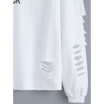 White To Be Back Long Sleeves Destroyed Cut Out Sweatshirt