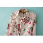 Pink Vintage Flowers Florals Long Sleeves Blouse Shirt