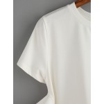 White Crew Neck Ruffles Peplum Short Sleeves Shirt Top Blouse