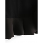 Black Short Sleeves Peplum Ruffles Shirt Blouse