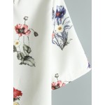 White Flower Floral Roses Print Short Sleeves Shirt Blouse