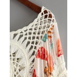 White Knit Crochet Hollow Out Colorful Print Bohemian Blouse Shirt