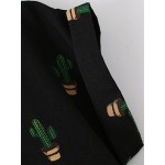 Black Short Sleeves Green Cactus Chiffon Blouse