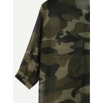 Green Camouflage Camo Military Army Long Sleeves Chiffon Blouse