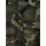 Green Camouflage Camo Military Army Long Sleeves Chiffon Blouse