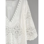 White Hollow Out Crochet Lace Embroidered Mid Sleeves Shirt Blouse