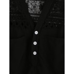 Black Crochet Sheer Shoulder Sexy Panel Long Sleeves Blouse