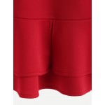 Red Short Sleeves Layered Peplum Ruffles Shirt Top Blouse