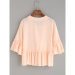 Pink Lace Up Ruffle Short Sleeves Top