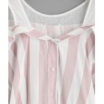 Pink White Stripes Contrast Open Shoulder Sleevesless Shirt Blouse