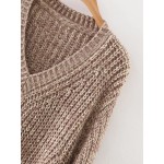 Brown V Neck Front Pockets Sweater 