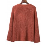 Red V Neck Lace Up Long Sleeves Winter Sweater