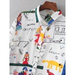 White Colorful Cartoon Painting Long Sleeves Button Up Blouse
