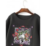 Black Embroidered Totem Cut Out Long Sleeves Sweatshirt