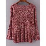 Red V Neck Loose Stitches Textured Winter Sweater