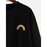 Black Rainbow Embroidered Cropped Long Sleeves Sweatshirt