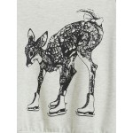 Grey Skating Deer Print Long Sleeve Sweatshirt