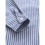 Blue Vertical Stripes V Neck Lapel Collar Button Up Blouse