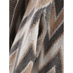 Grey Beige Zig Zag Wave Pattern Open Front Long Cardigan Coat
