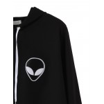 Black Roswell Alien Embroidered Drawstring Hooded Hoodie Sweatshirt